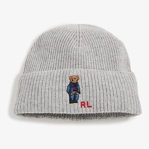 Polo by Ralph Lauren Gray Bear Embroidered Rib Knit Beanie